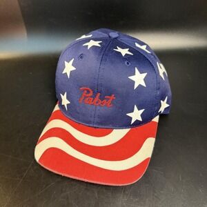 Pabst Blue Ribbon PBR Stars and Stripes American Flag Snapback Hat Navy Red
